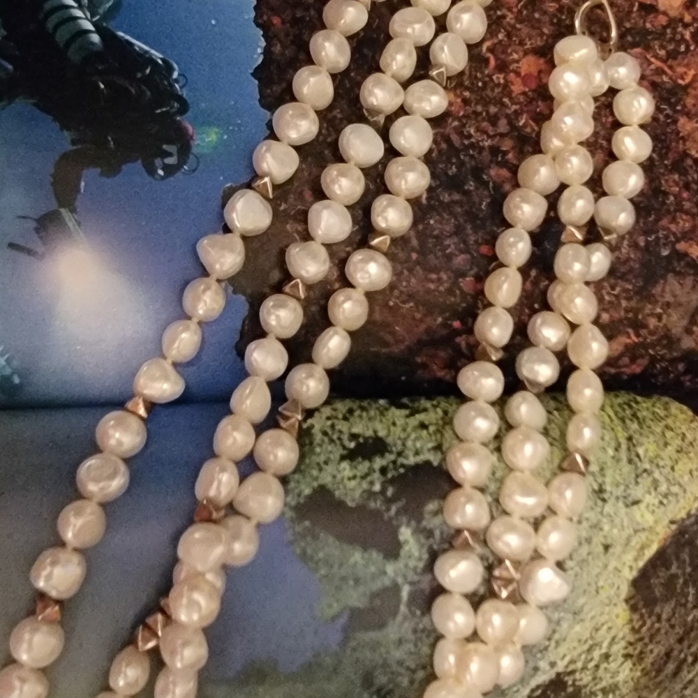 Elegant Pearl Necklace, Silver Beads